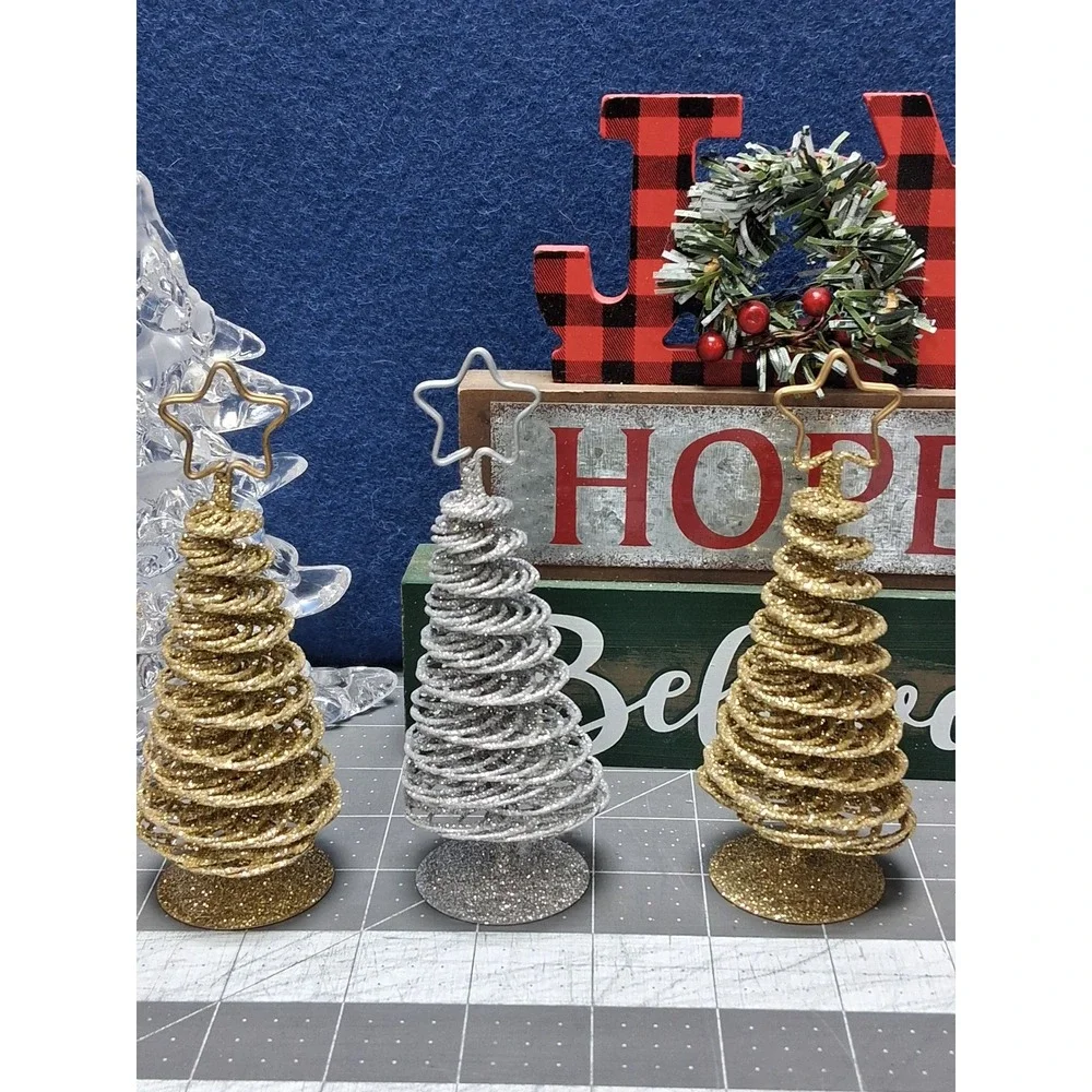 Christmas Decor Bundle Joy Hope Believe Sign Glitter Wire and Acrylic Trees